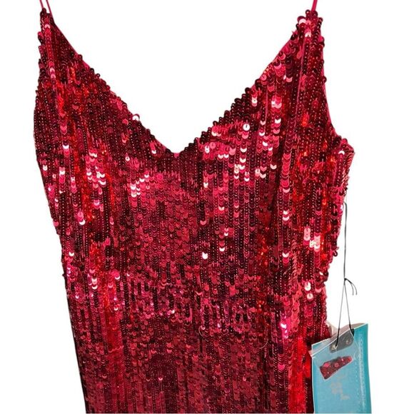 Mac Duggal Dress 8 Red Sequin Spaghetti Strap Slip Gown 10737 Red Carpet Sexy - Picture 3 of 13